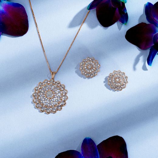 Glossy Mandala Design Diamond Pendant Set