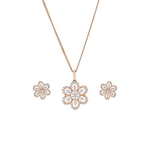 Floral Design Diamond Pendant Set