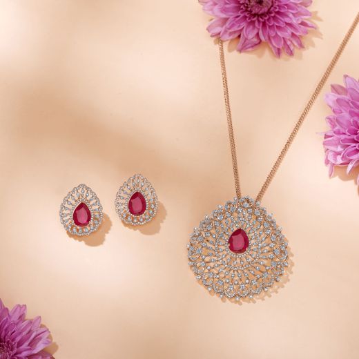 Ethnic Rose Gold Diamond Pendant Set