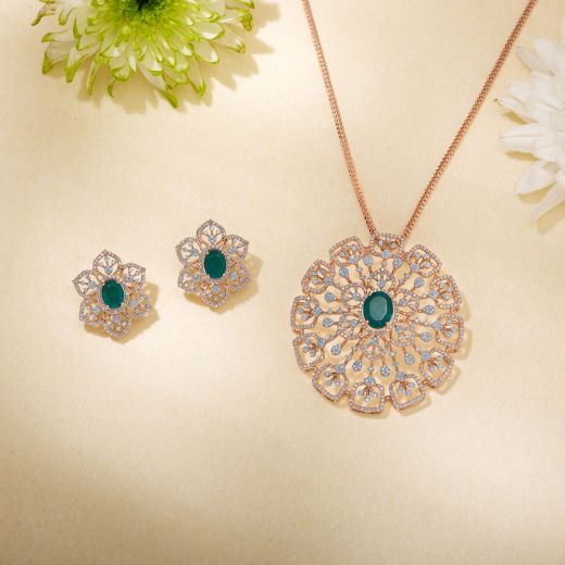 Enticing Floral Diamond Pendant Set