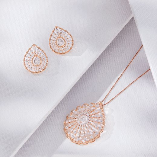 Delicate Rose Gold and Diamond Pendant Set