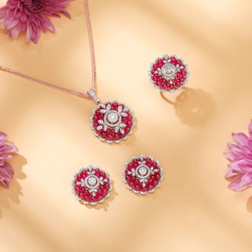 Vibrant Floral Diamond Pendant Set