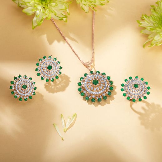 Beautiful Mandala Design Diamond Pendant Set