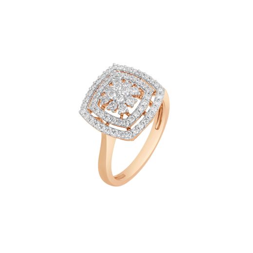 Square Design Ladie's Diamond Finger Ring in 18KT Rose Gold