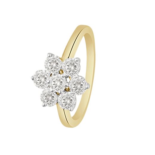 Floral Diamond and Gold Crown Star Finger Ring