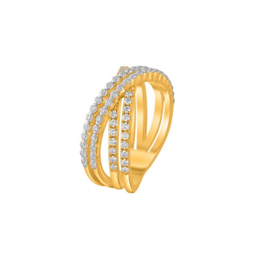 Criss-cross Diamond and Yellow Gold Finger Ring