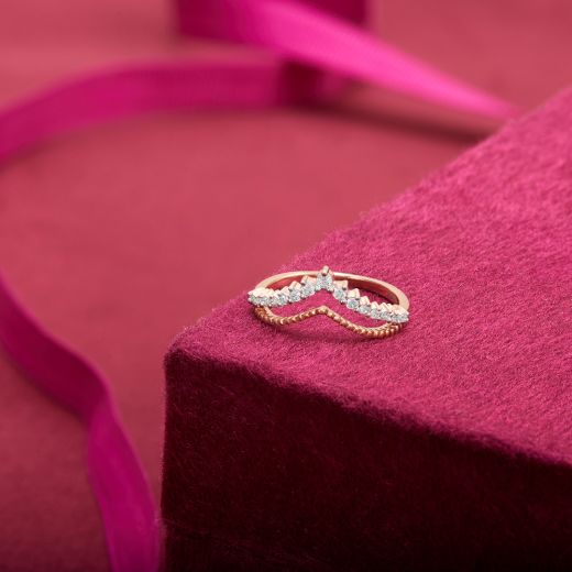 Classy Diamond Lined Rose Gold V-Ring