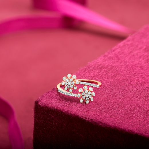 Flower Embellished Diamond Studded Ring