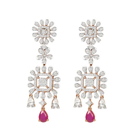 Attractive Pink Gemstone and Diamond Earrings