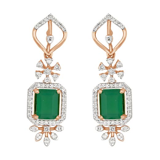 Green Gemstone and Diamonds Danglers