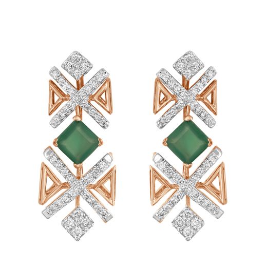 Geometric Green Gemstones and Diamond Earrings 