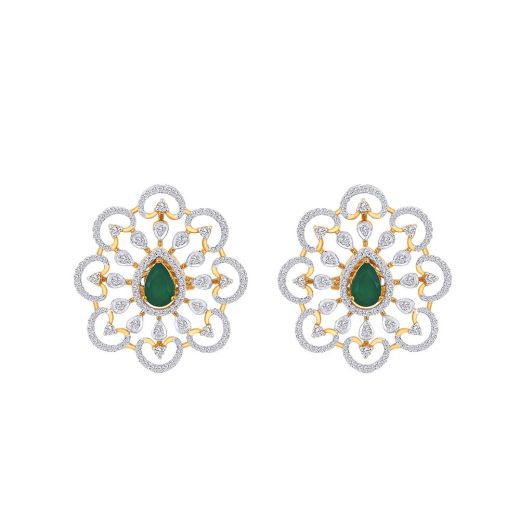 Vibrant Floral Diamond and Green Gemstone Earrings