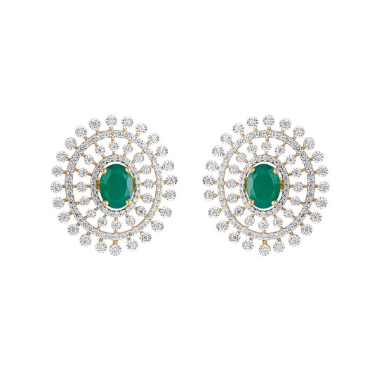 Gleaming Diamond and Green Gemstones Studs