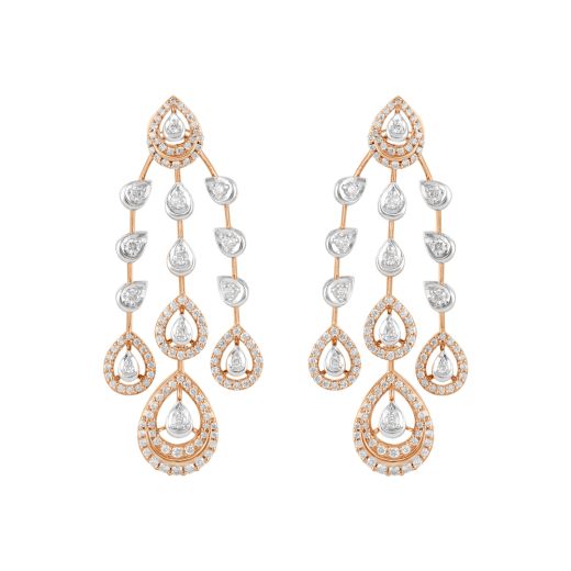 Elaborate Lattice Pattern Diamond Earrings in Rose Gold