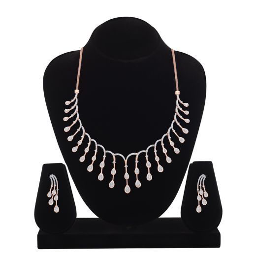 Patterned Drop Diamond Necklace & Earrings Set