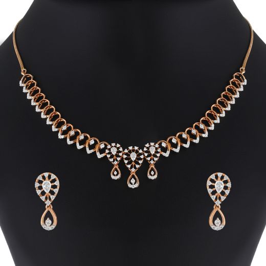 Elegant Diamond Earrings and Necklace in Rose Gold