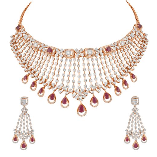 Floral Illuminating Diamond Necklace Set in Rose Gold