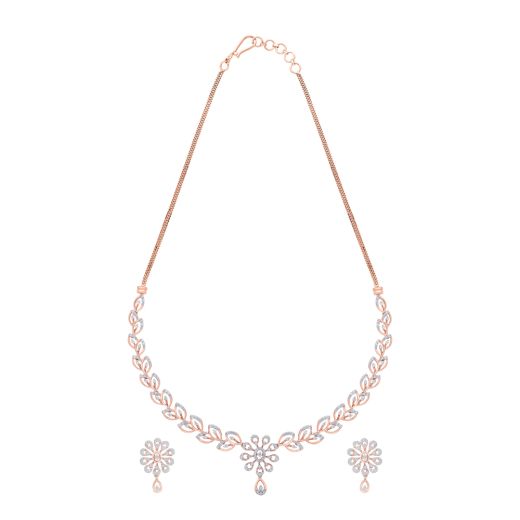 Leaf Trellis Diamond Necklace and Earrings Set