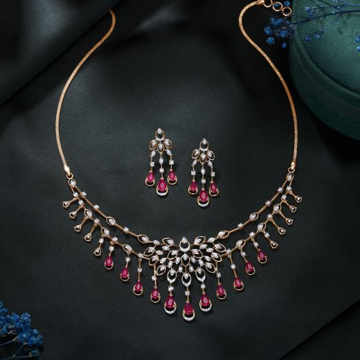 Glorious Diamond Astra Necklace and Earrings in 14KT Rose Gold