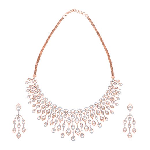 Expansive Chandelier Diamond Earrings and Rose Gold Necklace