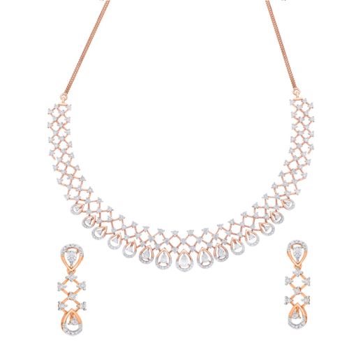 Crisscross Necklace and Earring Set in Rose Gold