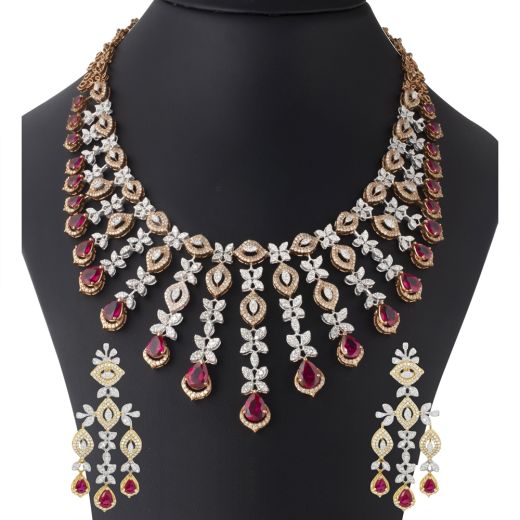 Versatile Pink Gemstones and Diamond Dewdrop Jewellery Set