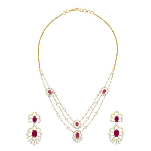 Gemstones Studded Diamond Necklace and Earrings Set