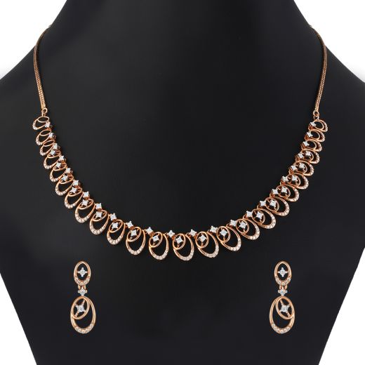 Uniquely Designed 14Kt Rose Gold Necklace and Earring Set
