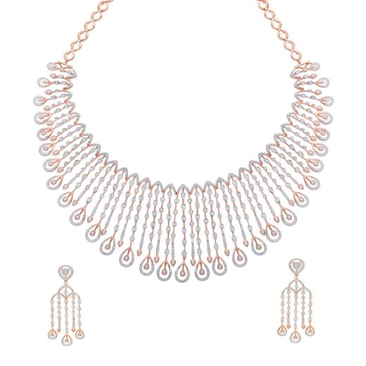 Scintillating Earrings and Necklace Set With Diamonds