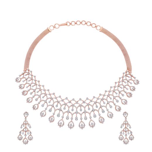 Rose Gold Necklace and Earrings Set With Diamonds