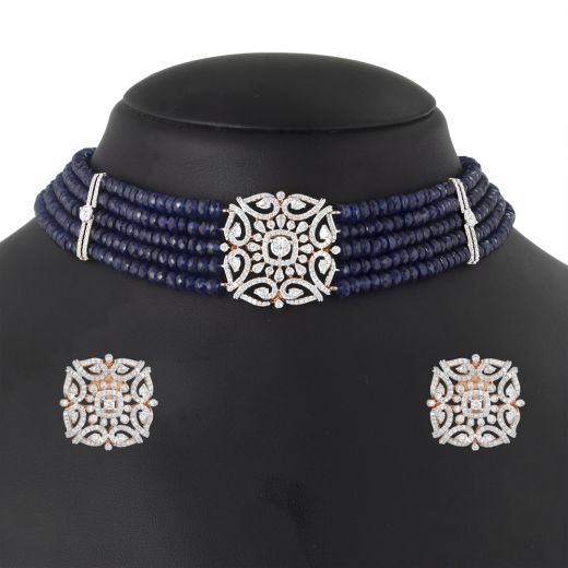 Floral Wrapped Diamond Necklace and Earrings Set