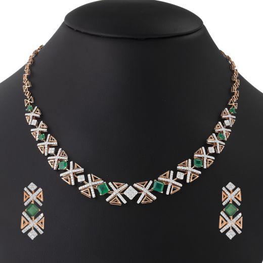 Geometric Green Gemstones and Diamond Jewellery Set