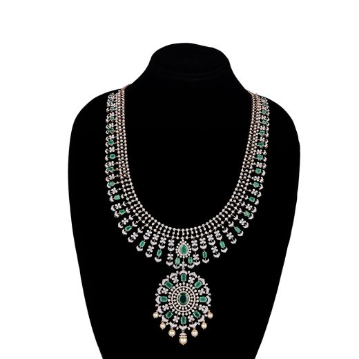 Elegant Diamond and Green Gemstones Necklace