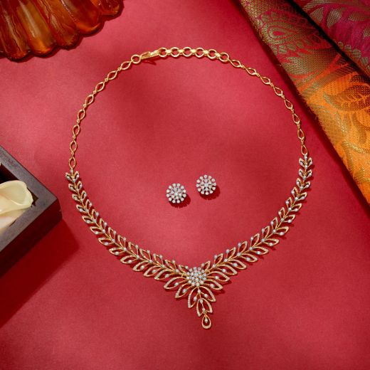 Graceful Leaf Design Diamond Jewellery Set