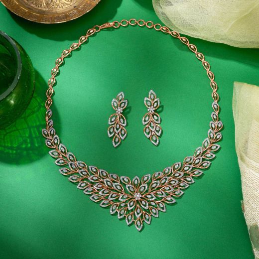 Mesmerising Peacock Design Diamond Jewellery Set