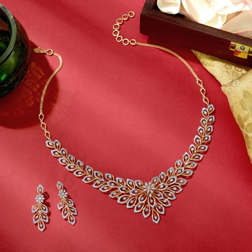 Elegant Trellis Design Diamond Necklace Set