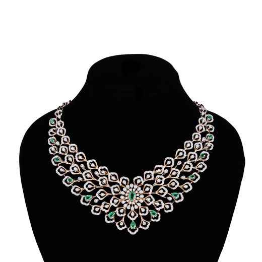 Shimmery Green Colorstone and Diamond Necklace