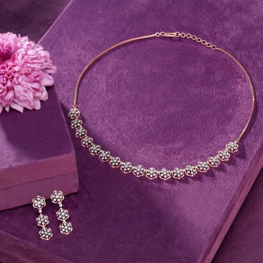 Floral Diamond and Rose Gold Necklace Set