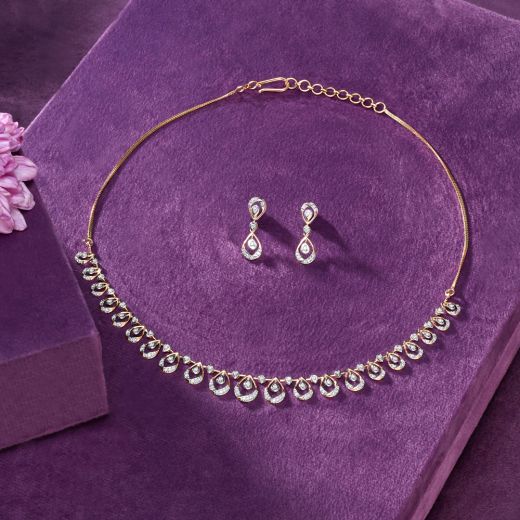 Gleaming Drop Design Diamond Necklace Set