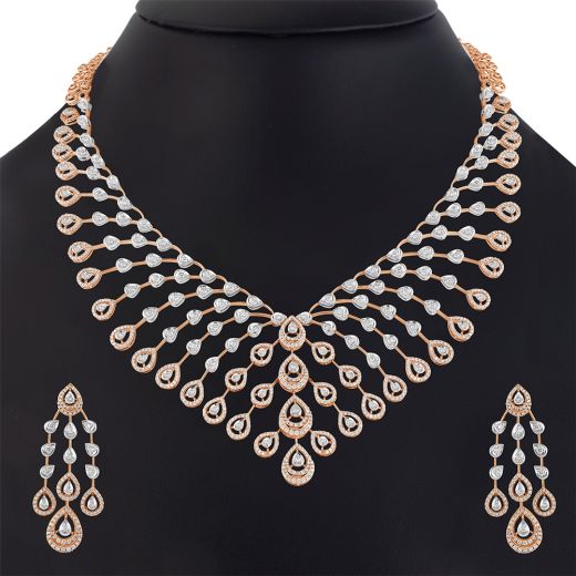 Elaborate Lattice Pattern Diamond Jewellery Set in Rose Gold