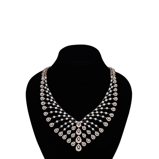 Elaborate Lattice Pattern Diamond Necklace in Rose Gold