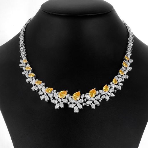 Radiant Floral Diamond and Yellow Stone Necklace