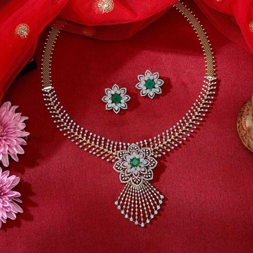 Stunning Diamond and Green Onyx Necklace Set