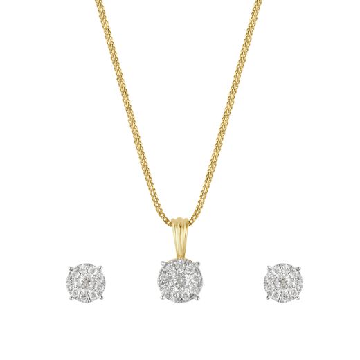 Dainty 18Kt Yellow Gold Crown Star Pendant and Studs