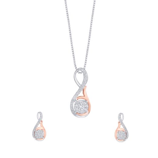 Graceful Two-toned Gold and Diamond Pendant and Earrings Set