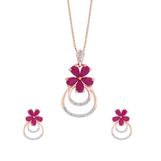 Pink Stone Flower Diamond Pendant Set