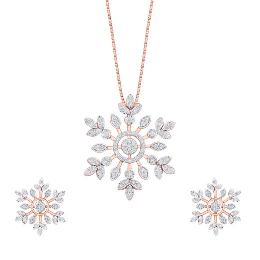 Snowflake Design Pendant and Earrings Set with Diamonds