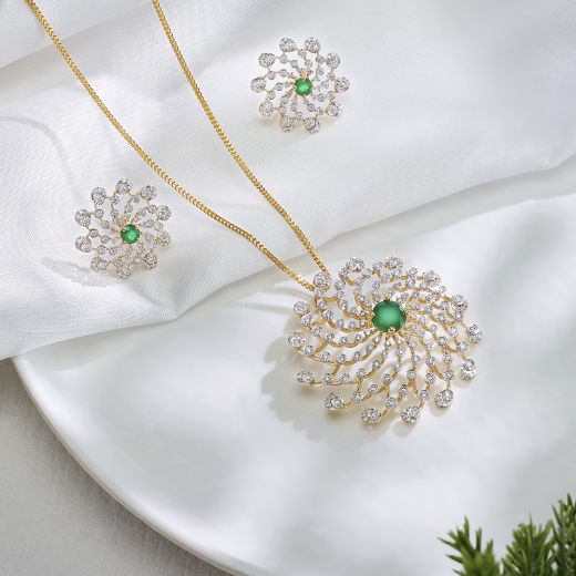 Stunning Green Onyx and Diamond Pendant Set