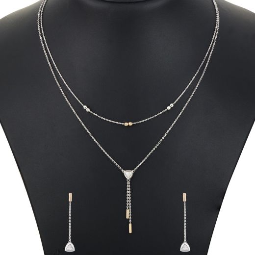 950Pt Platinum and Rose Gold Diamond Earrings and Necklace Set