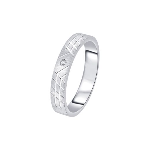 Geometric Textured Diamond Platinum Women's Ring